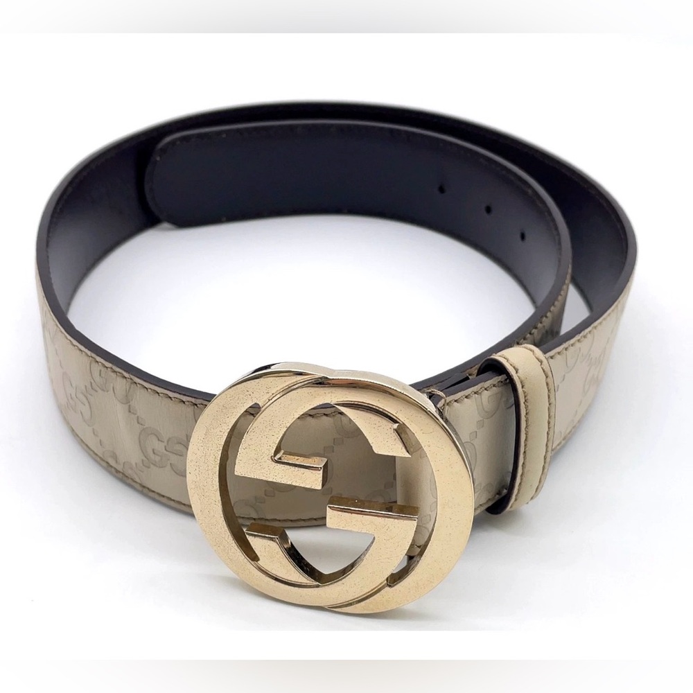 Auth GUCCI Interlocking G Guccissima Leather Ivory 85/34 Belt W/Dust bag - Picture 3 of 13